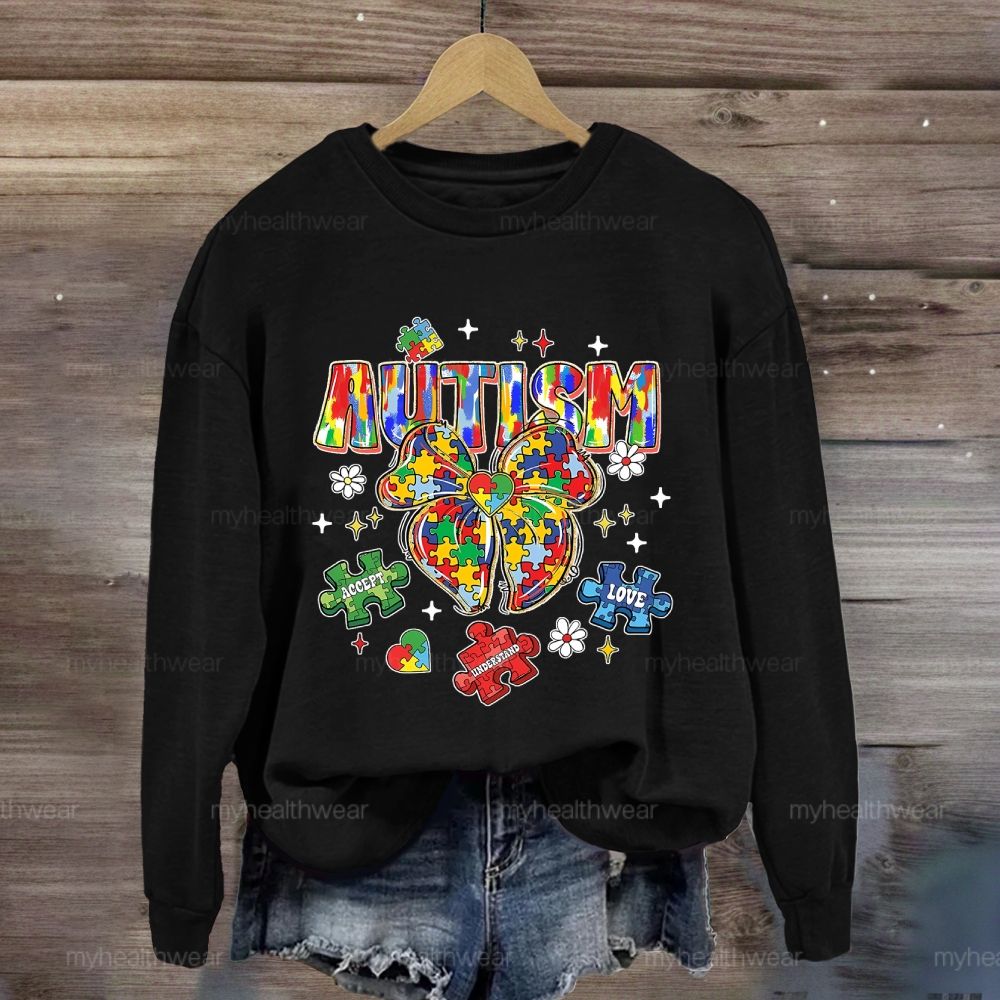 Autism Puzzle Ribbon Bow Sweatshirt