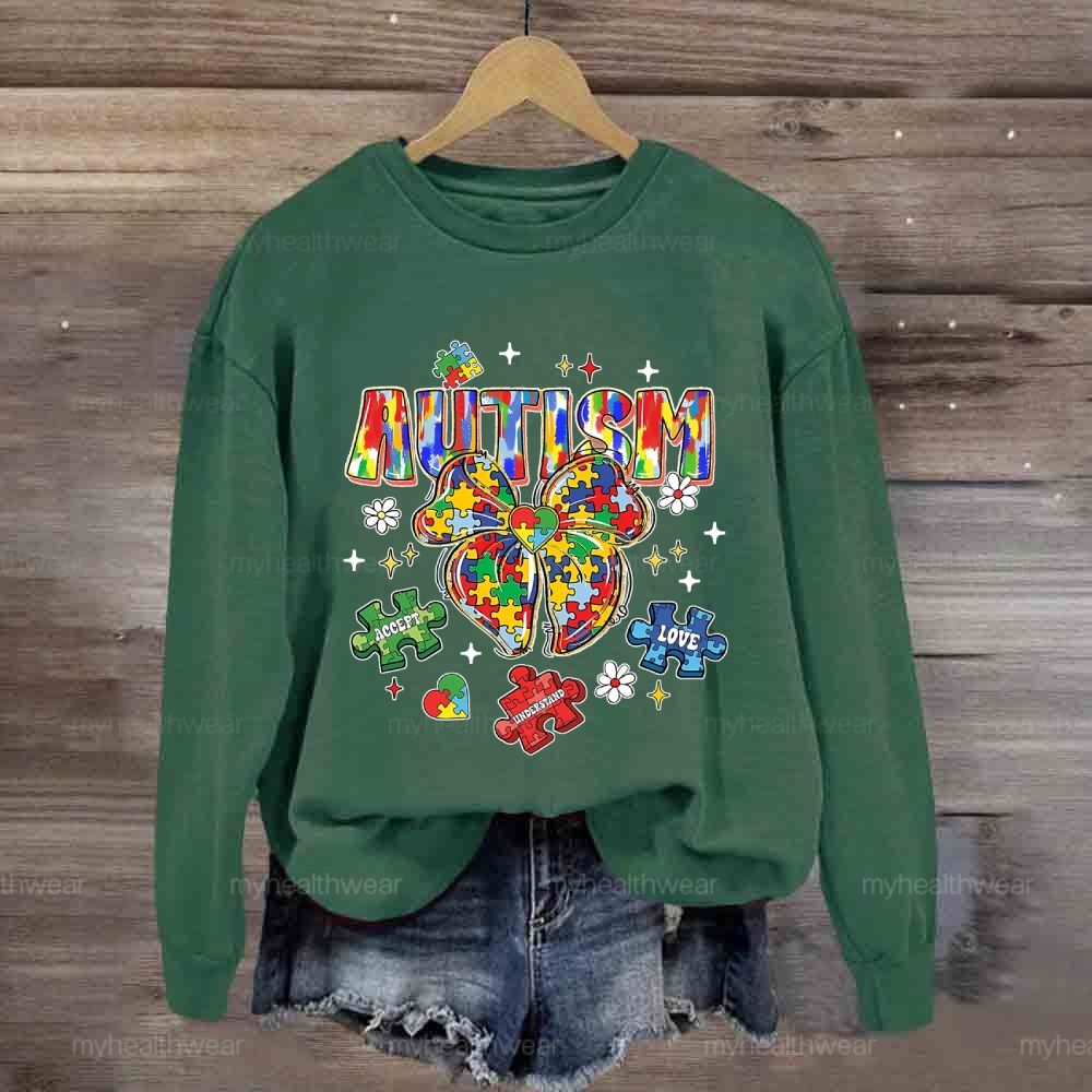 Autism Puzzle Ribbon Bow Sweatshirt