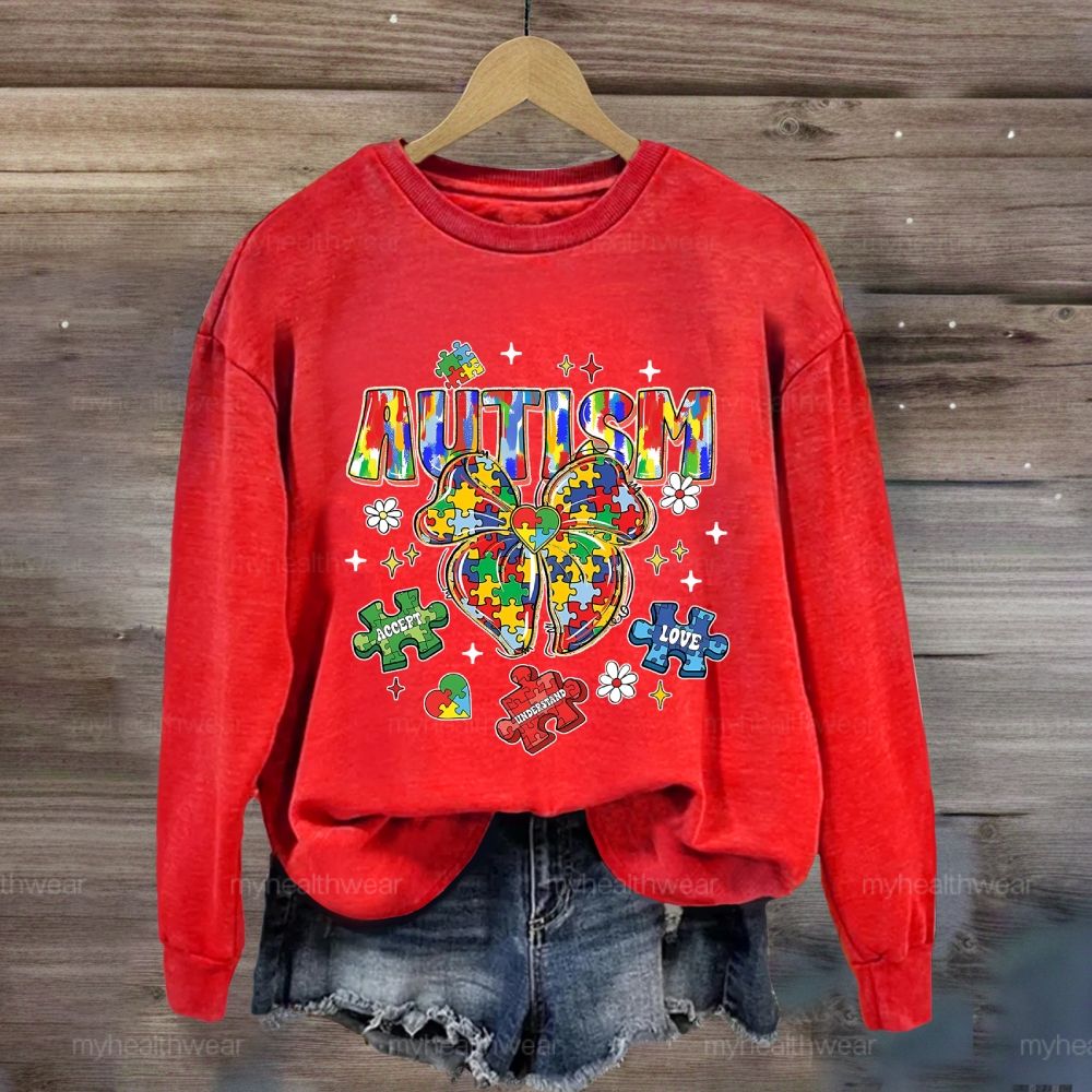 Autism Puzzle Ribbon Bow Sweatshirt