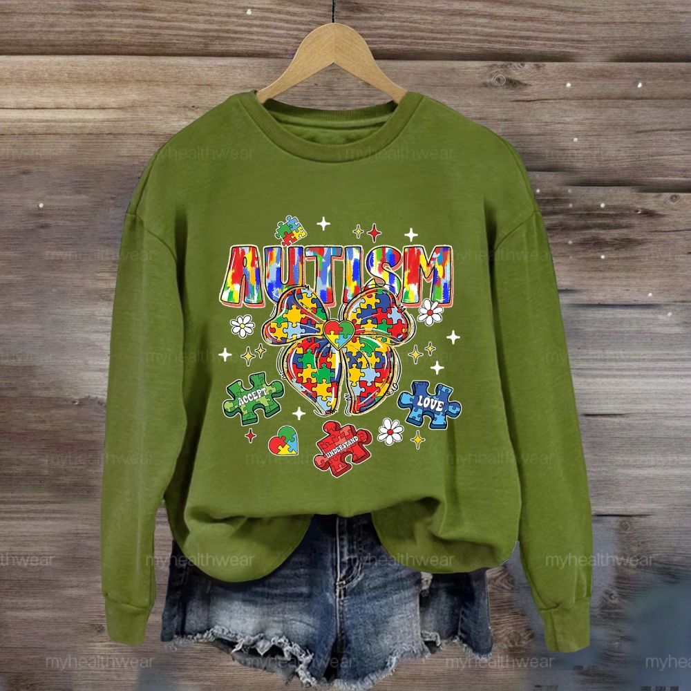 Autism Puzzle Ribbon Bow Sweatshirt