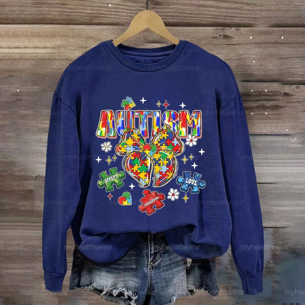 Autism Puzzle Ribbon Bow Sweatshirt
