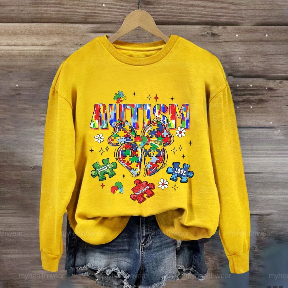 Autism Puzzle Ribbon Bow Sweatshirt