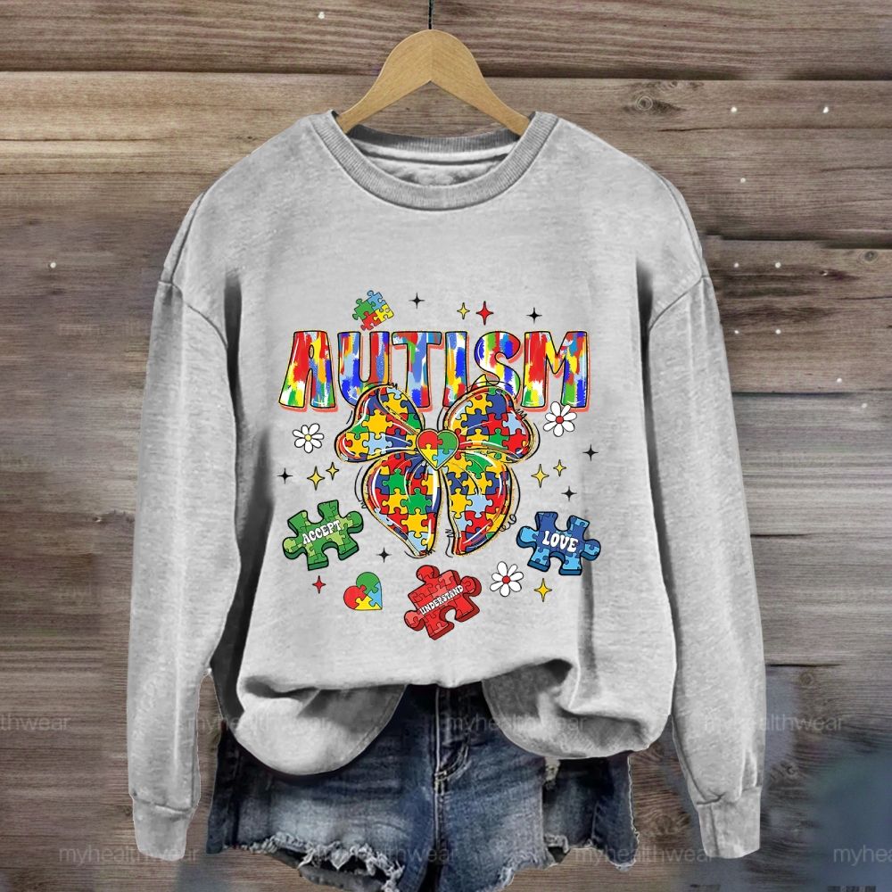 Autism Puzzle Ribbon Bow Sweatshirt