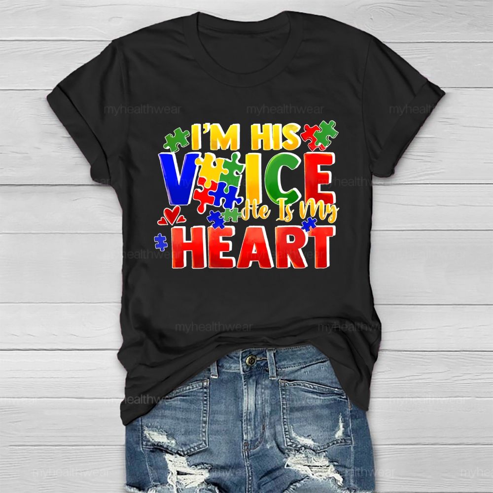I'm His Voice He Is My Heart Puzzle Colorful Letters Healthwear T-shirt