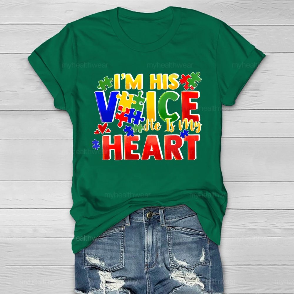I'm His Voice He Is My Heart Puzzle Colorful Letters Healthwear T-shirt