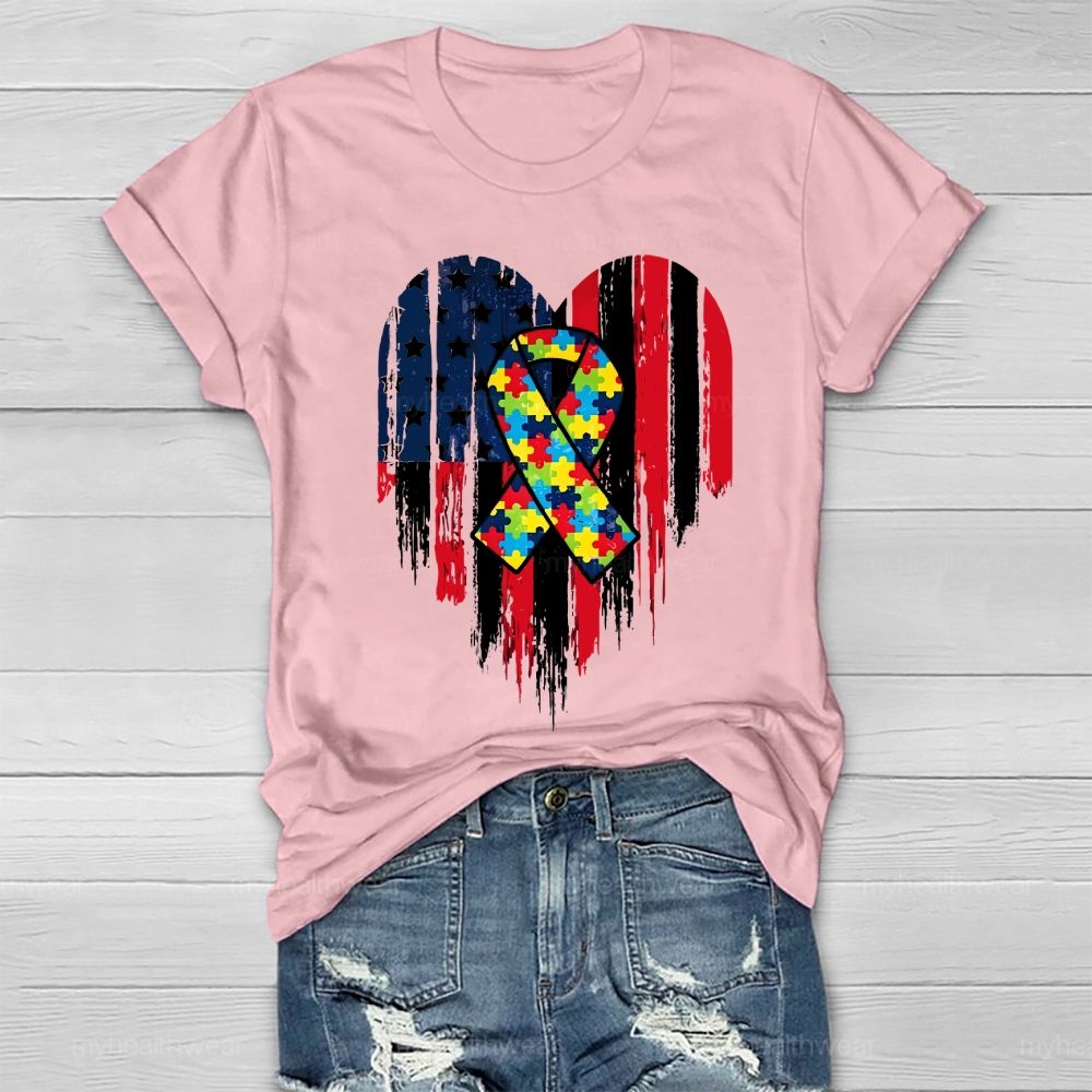 Puzzle Ribbon Flag Heart Healthwear T-shirt