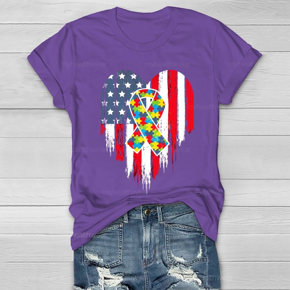 Puzzle Ribbon Flag Heart Healthwear T-shirt