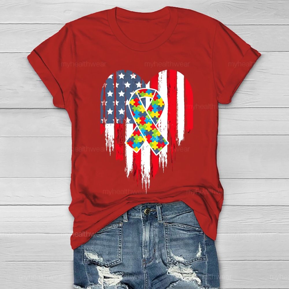 Puzzle Ribbon Flag Heart Healthwear T-shirt