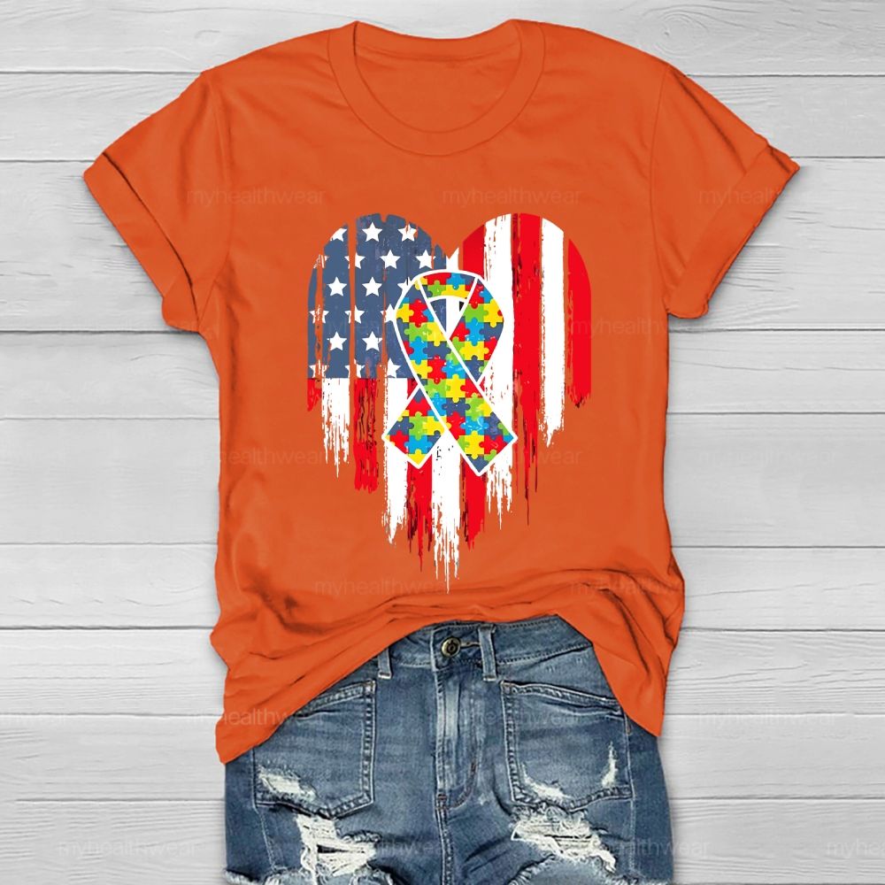 Puzzle Ribbon Flag Heart Healthwear T-shirt