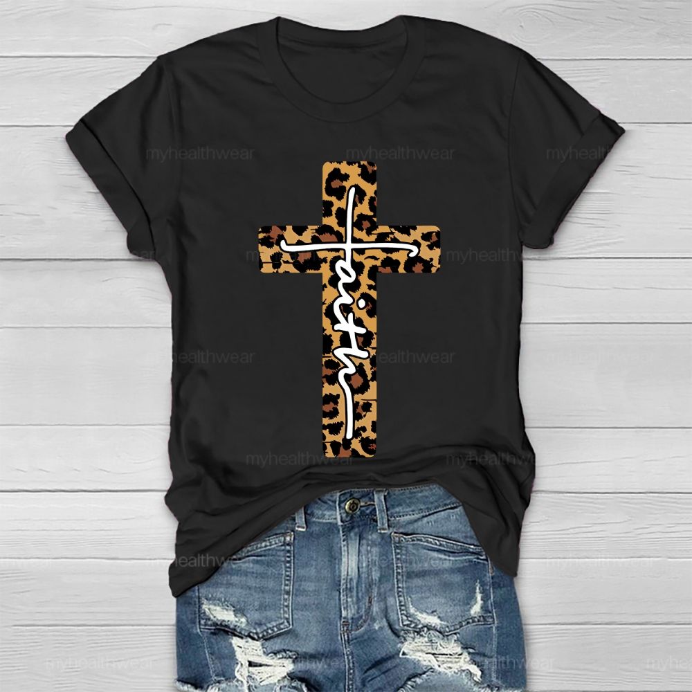 Faith Leopard Print Cross Healthwear T-shirt