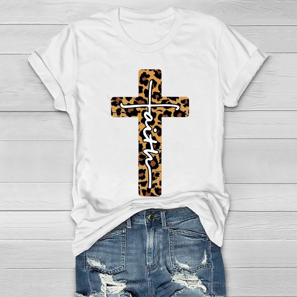 Faith Leopard Print Cross Healthwear T-shirt