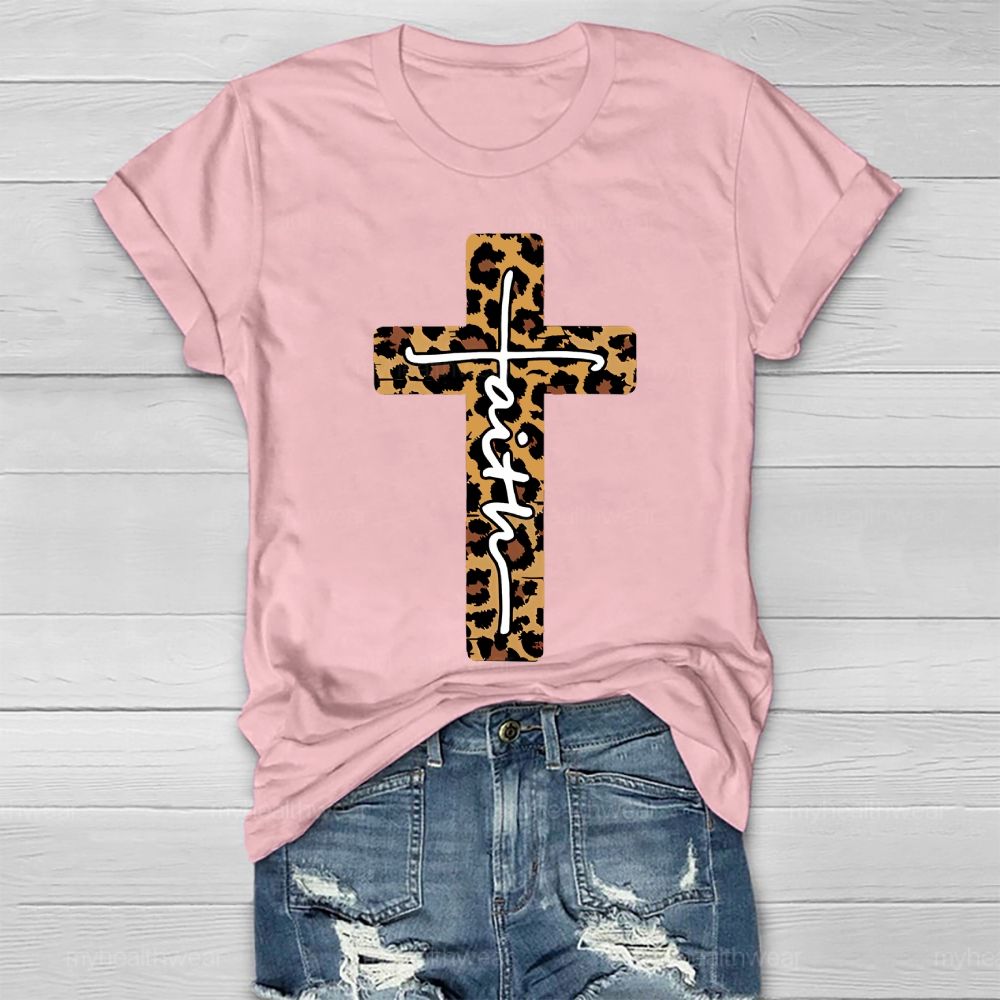 Faith Leopard Print Cross Healthwear T-shirt