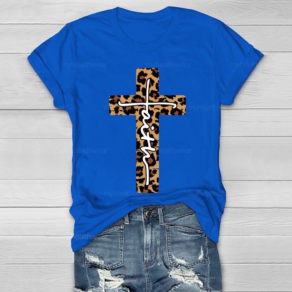 Faith Leopard Print Cross Healthwear T-shirt