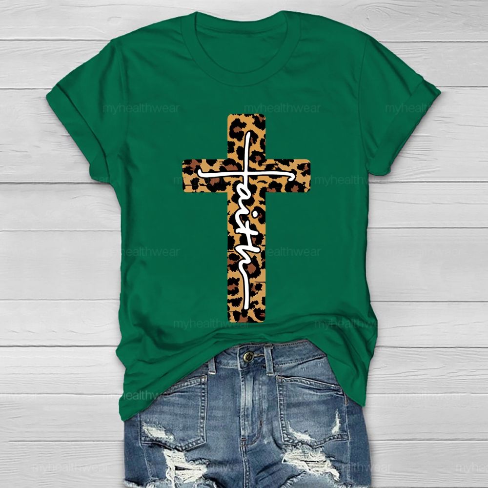 Faith Leopard Print Cross Healthwear T-shirt