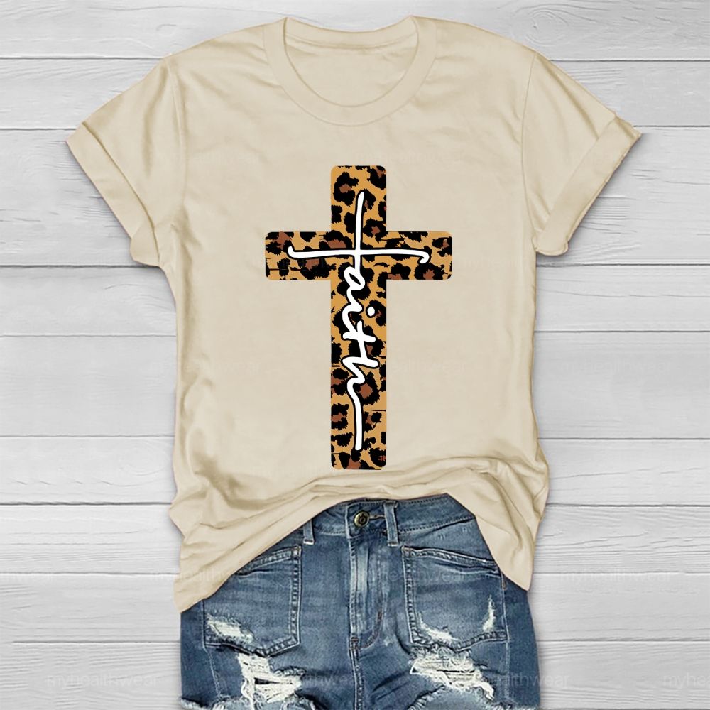 Faith Leopard Print Cross Healthwear T-shirt
