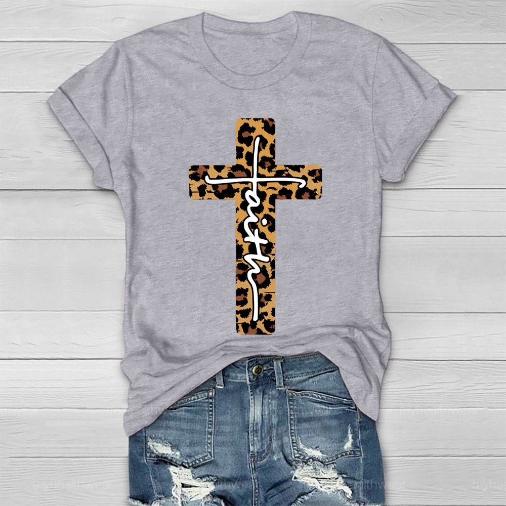 Faith Leopard Print Cross Healthwear T-shirt