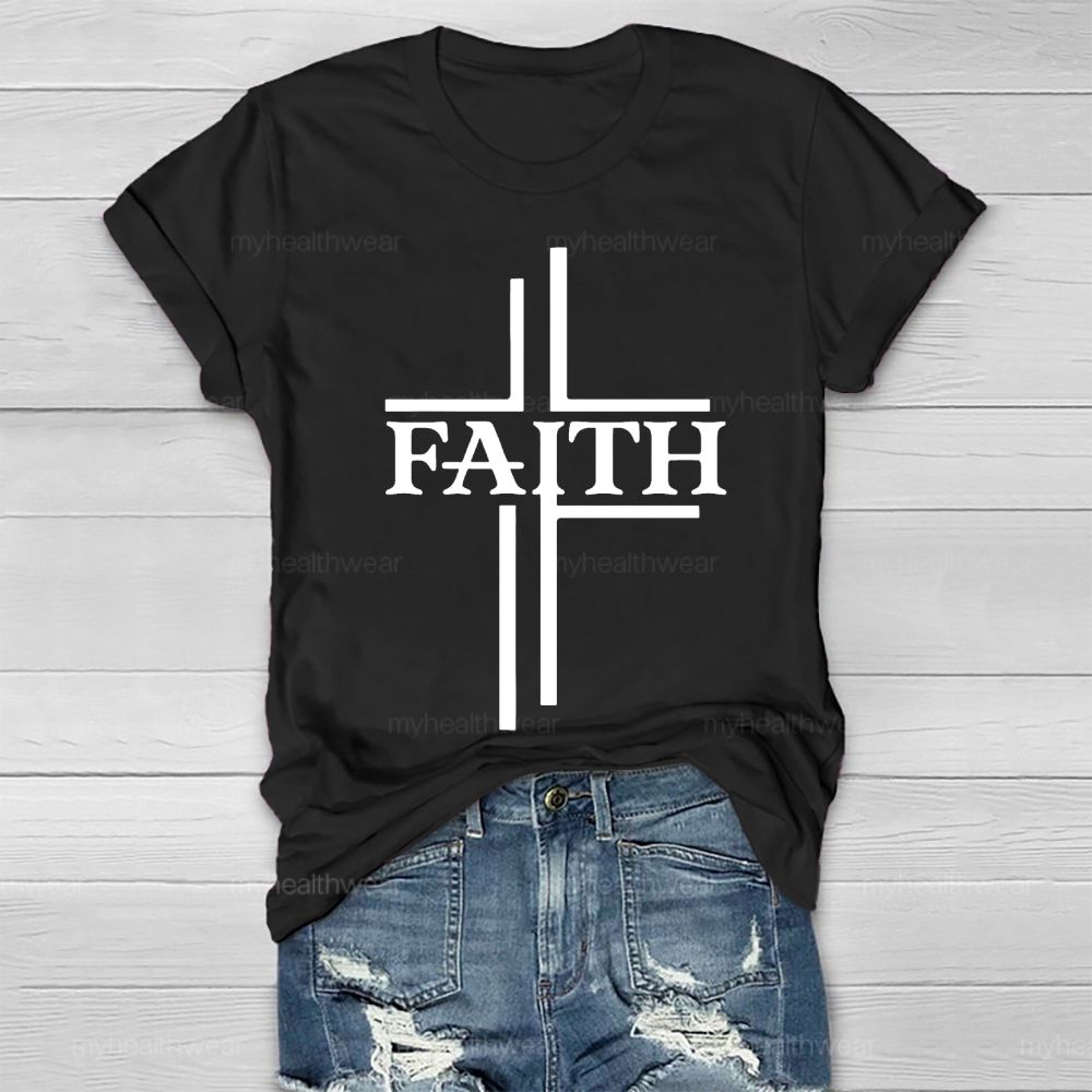 Faith Cross Graphic Letter Healthwear T-shirt