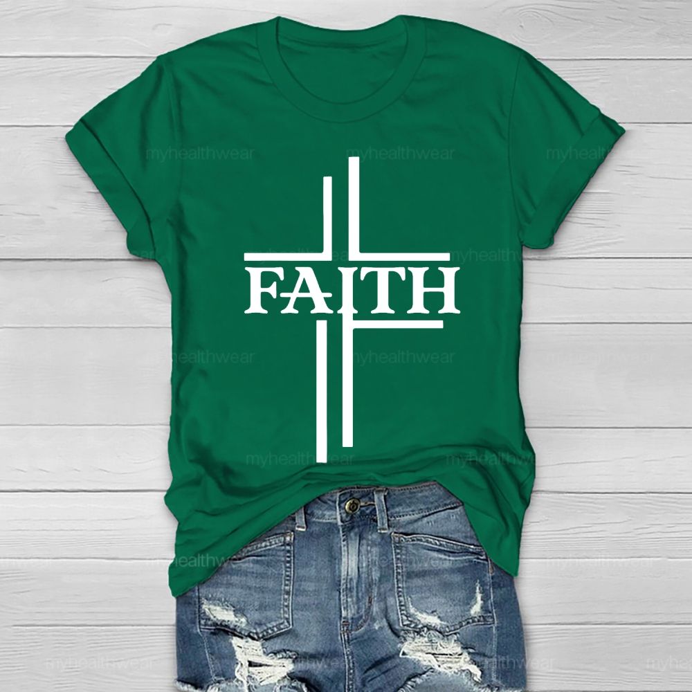 Faith Cross Graphic Letter Healthwear T-shirt