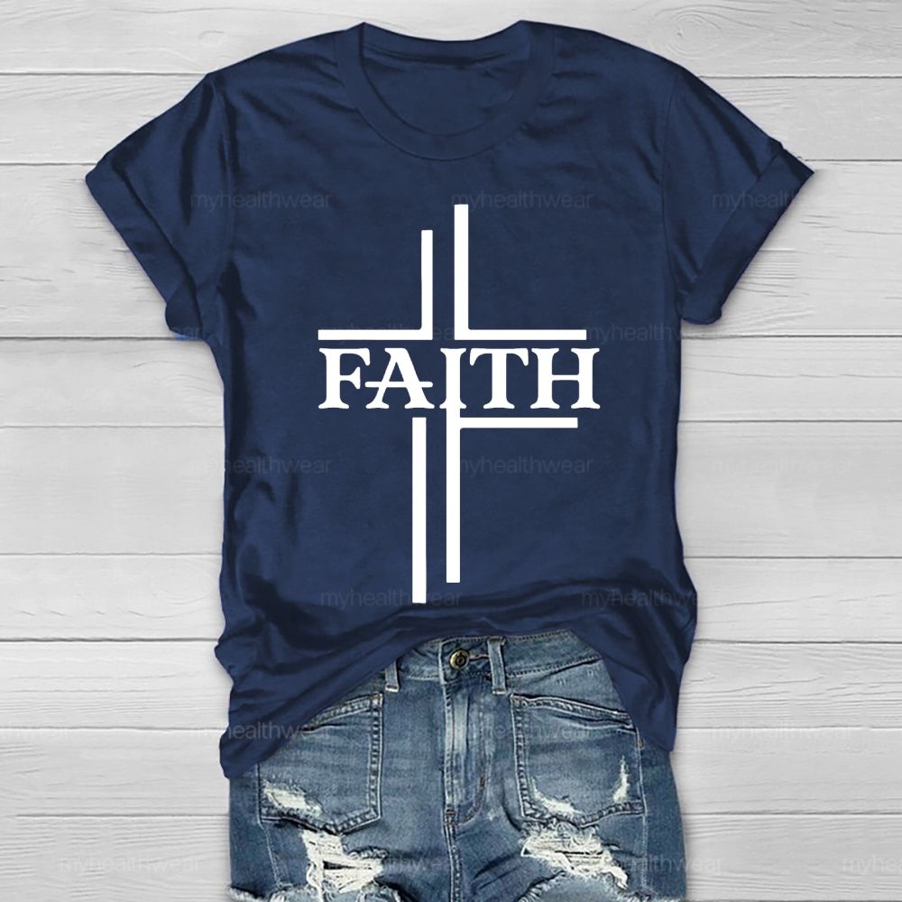 Faith Cross Graphic Letter Healthwear T-shirt