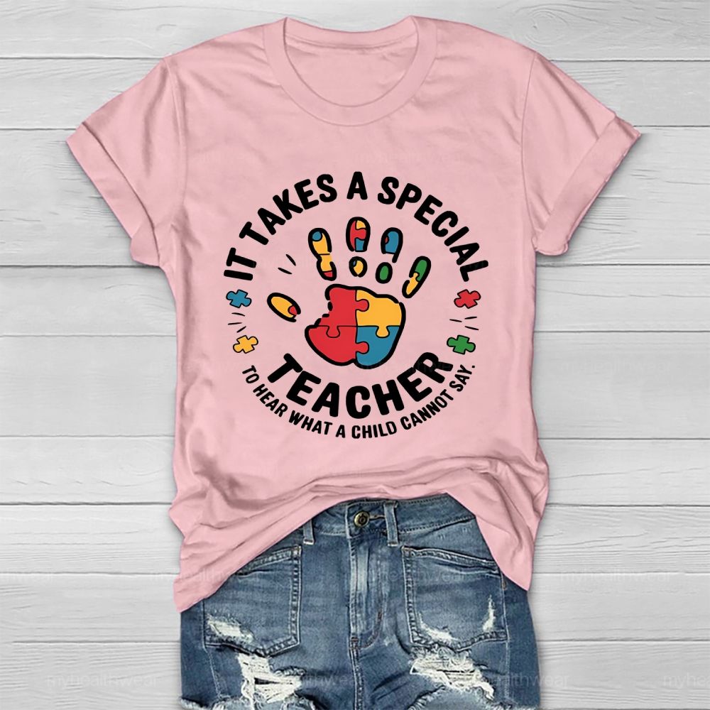 It Takes A Special Teacher To Hear What A Child Cannot Say Puzzle Handprint Healthwear T-shirt