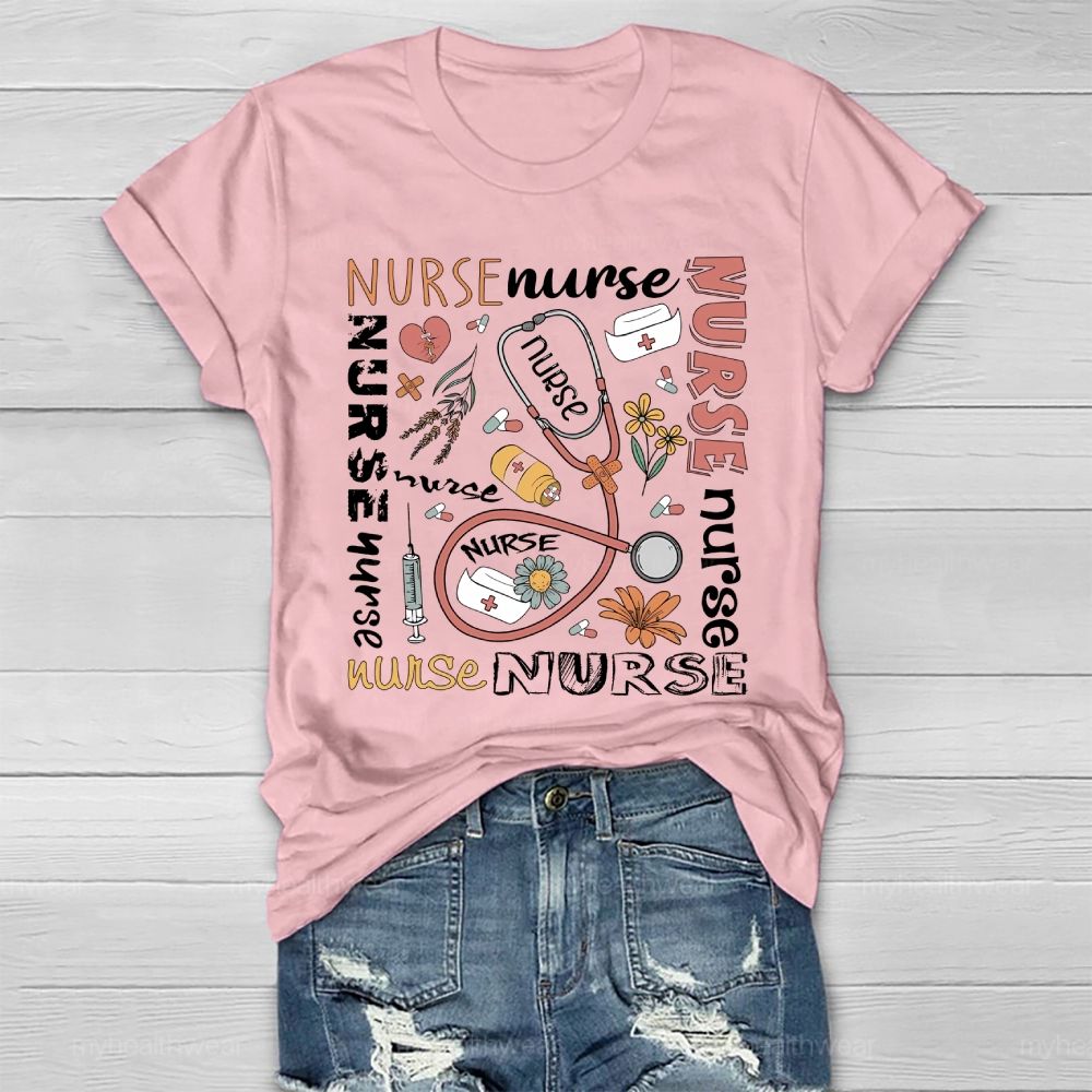 Nurse Stethoscope Flower Healthwear T-shirt