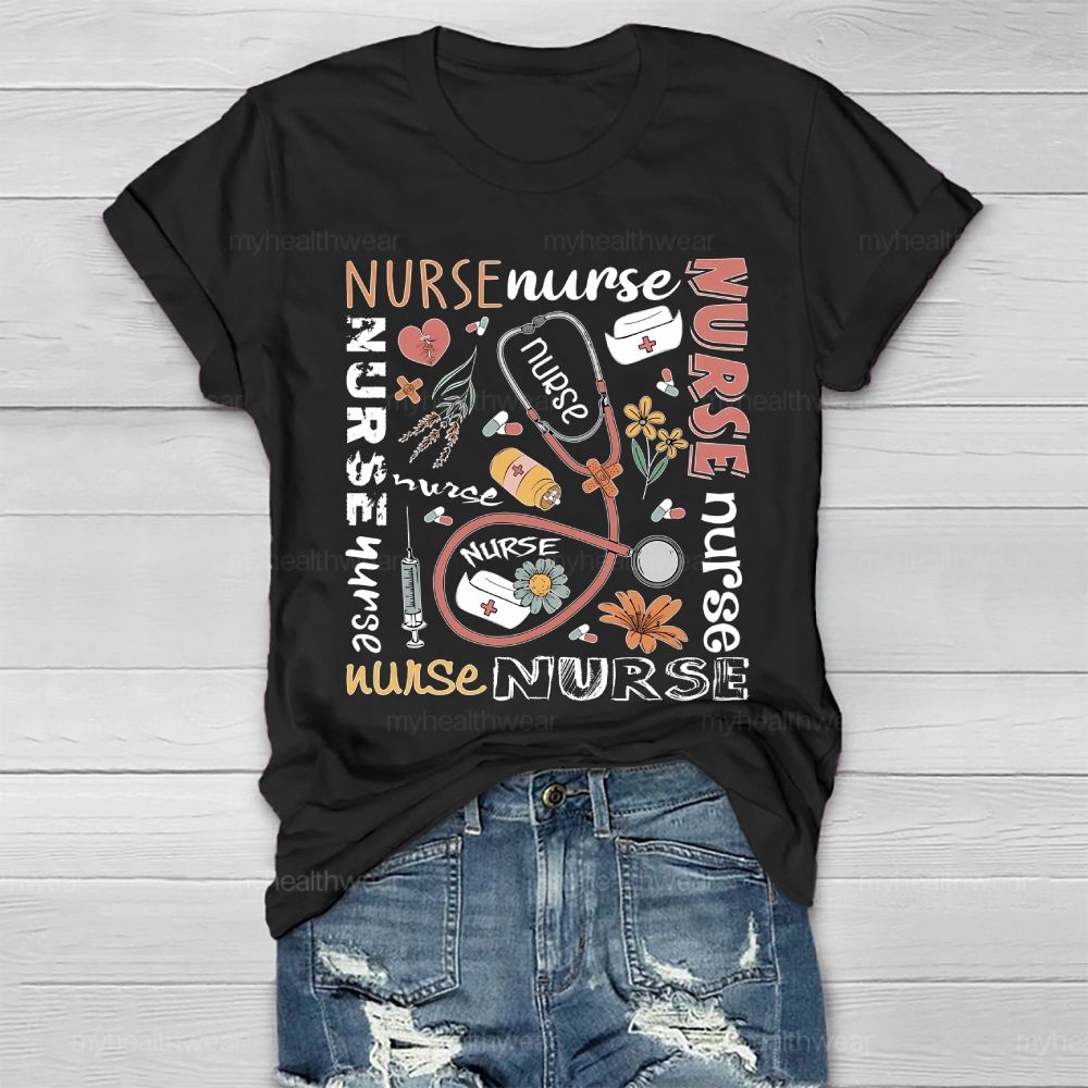 Nurse Stethoscope Flower Healthwear T-shirt