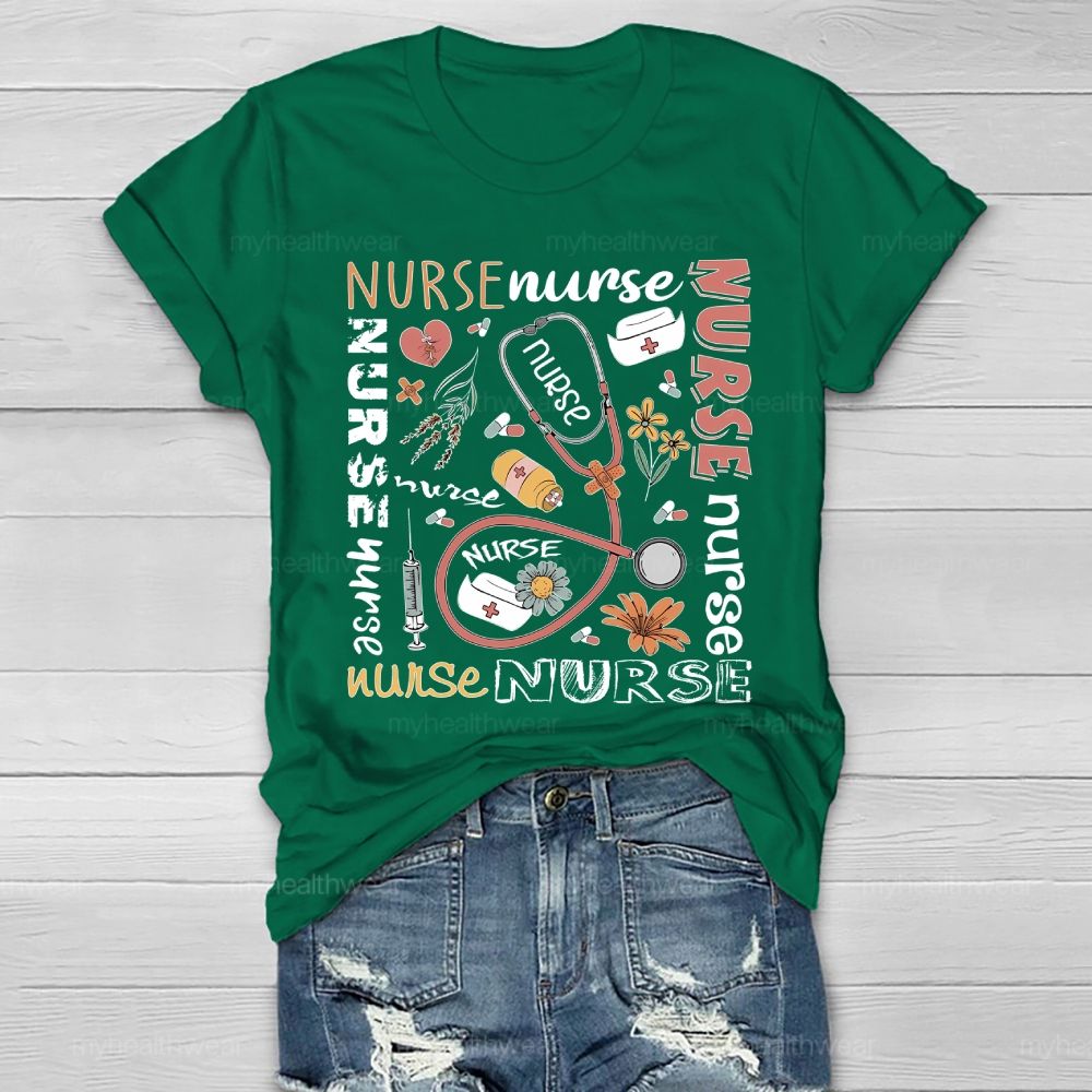 Nurse Stethoscope Flower Healthwear T-shirt