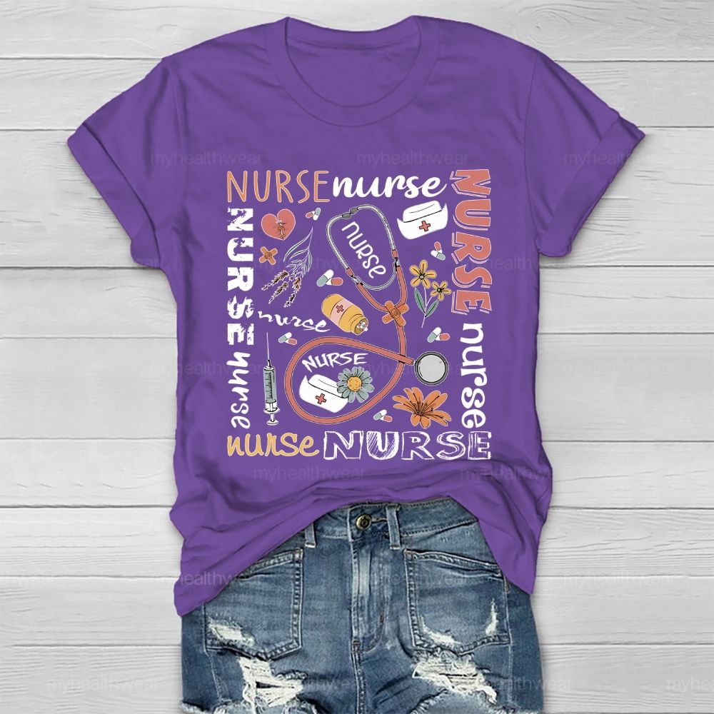 Nurse Stethoscope Flower Healthwear T-shirt
