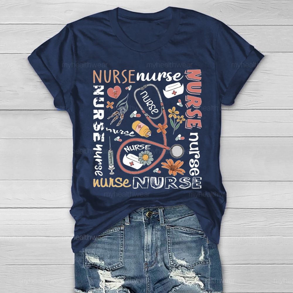 Nurse Stethoscope Flower Healthwear T-shirt