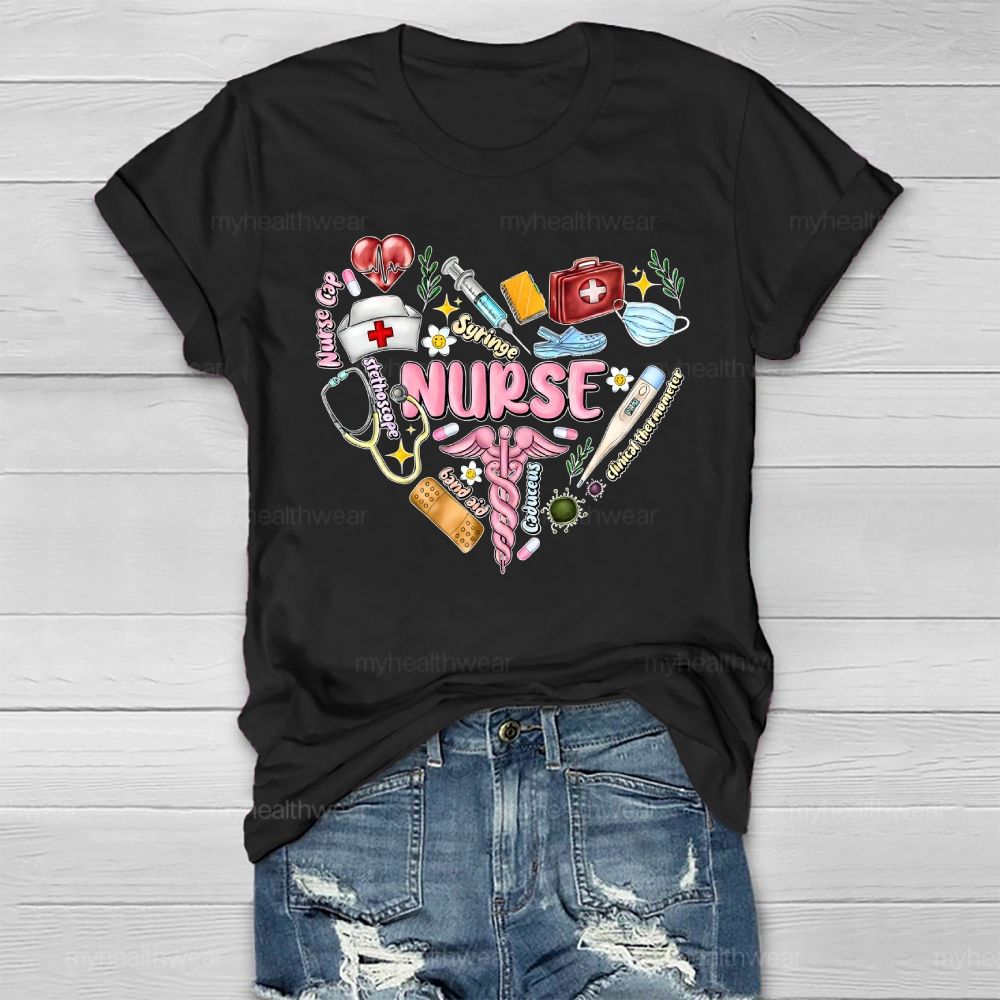 Nurse Syringe Stethoscope Heart Healthwear T-shirt