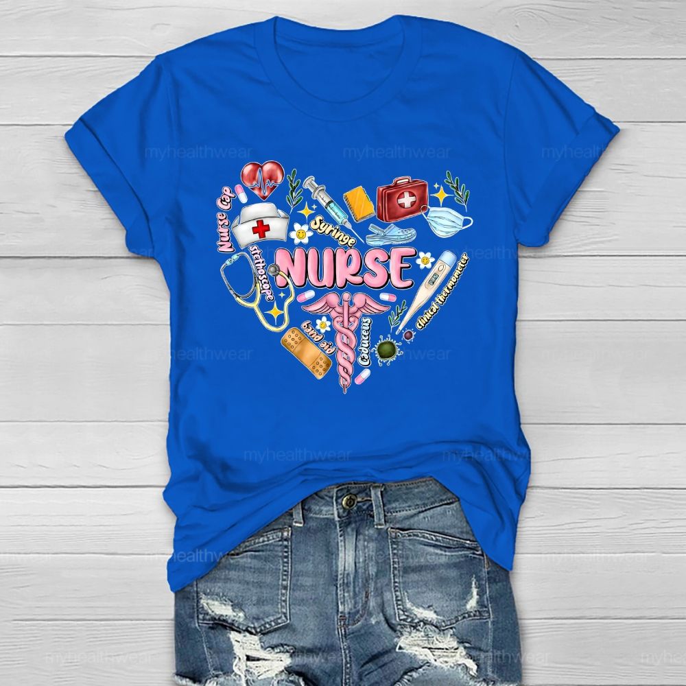 Nurse Syringe Stethoscope Heart Healthwear T-shirt