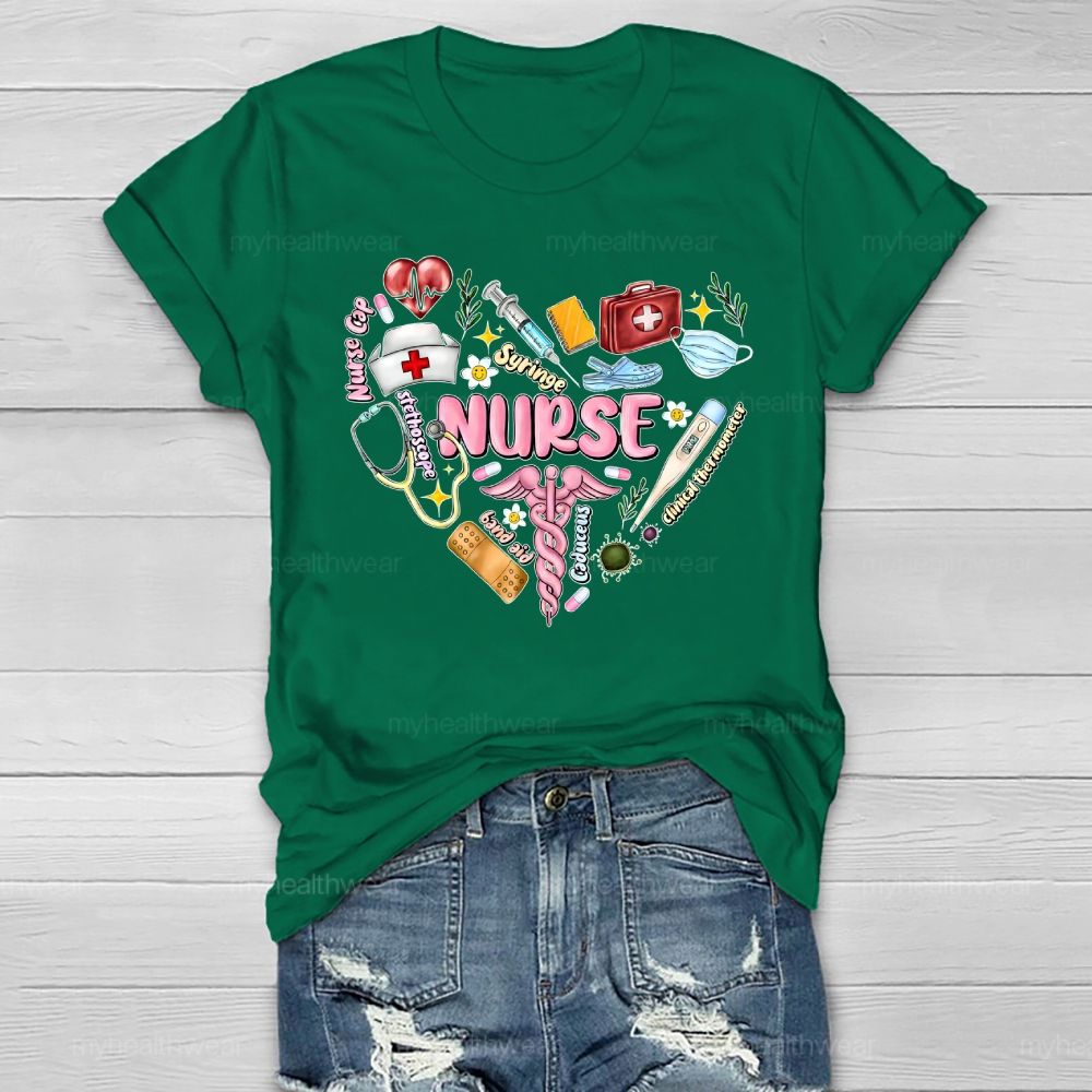 Nurse Syringe Stethoscope Heart Healthwear T-shirt