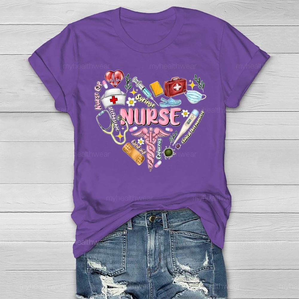 Nurse Syringe Stethoscope Heart Healthwear T-shirt