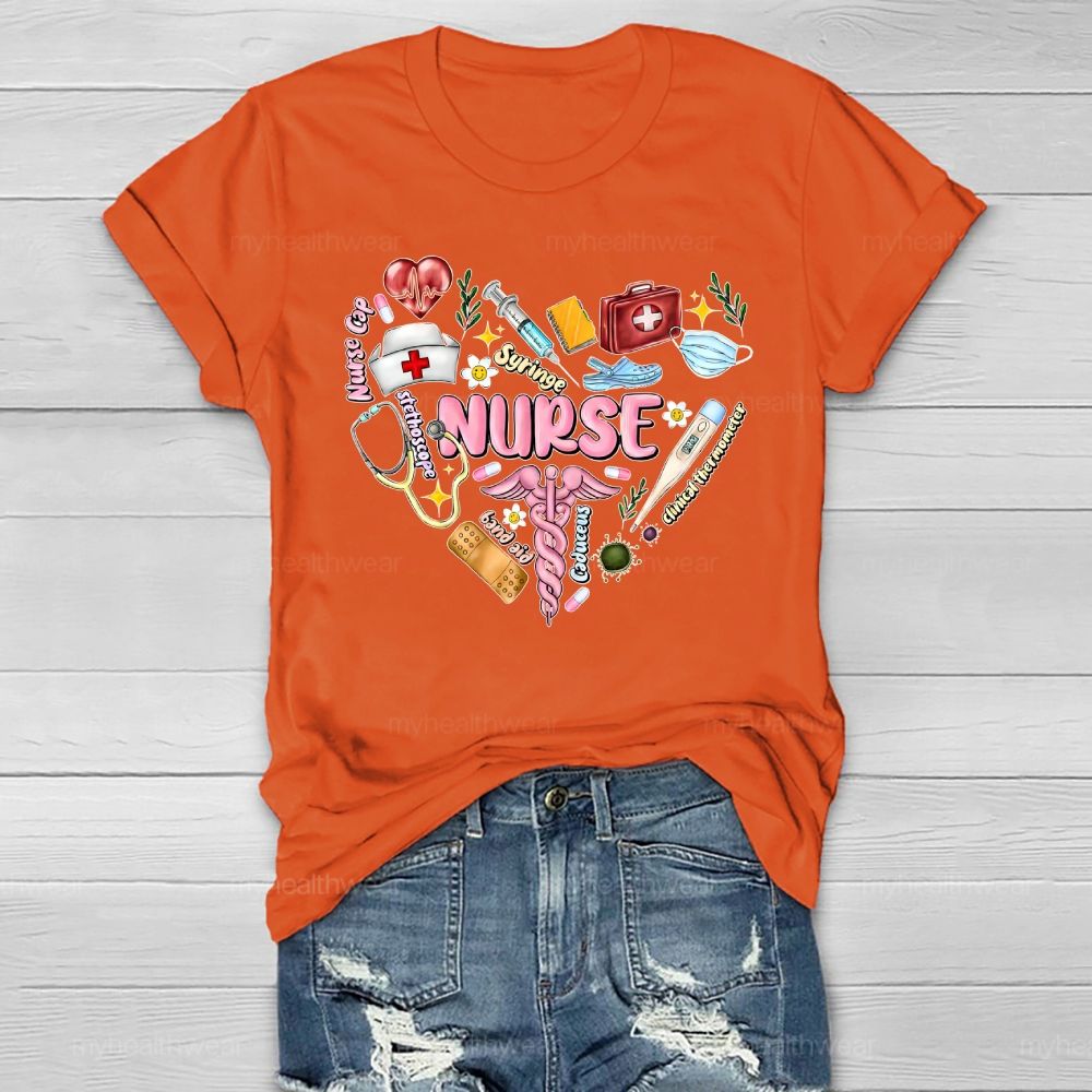 Nurse Syringe Stethoscope Heart Healthwear T-shirt