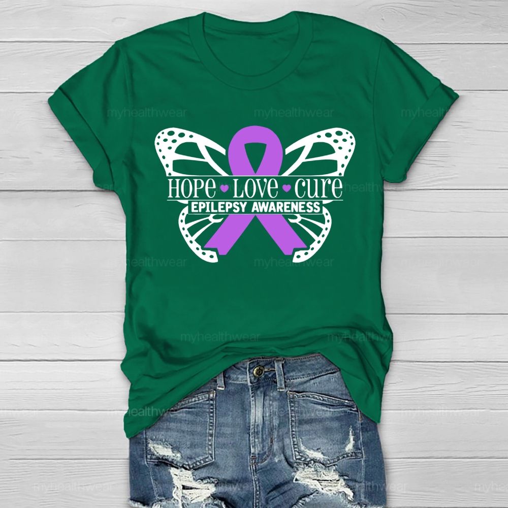 Hope Love Cure Epilepsy Awareness Butterfly Healthwear T-shirt