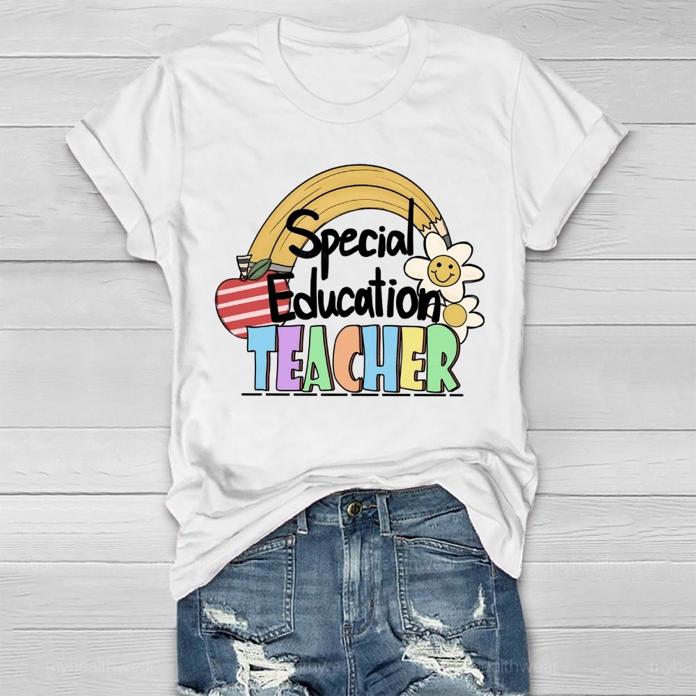 Special Education Teacher Rainbow Apple Healthwear T-shirt