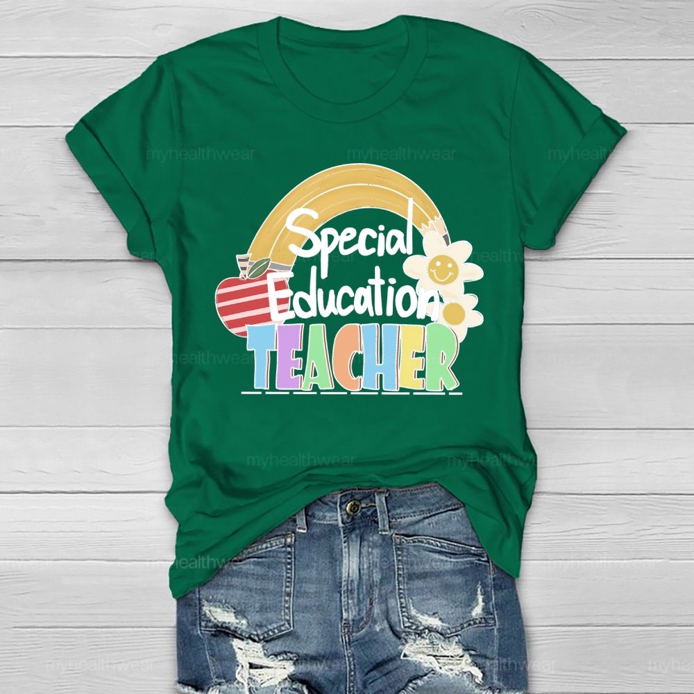 Special Education Teacher Rainbow Apple Healthwear T-shirt