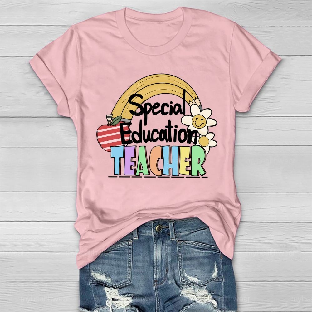 Special Education Teacher Rainbow Apple Healthwear T-shirt