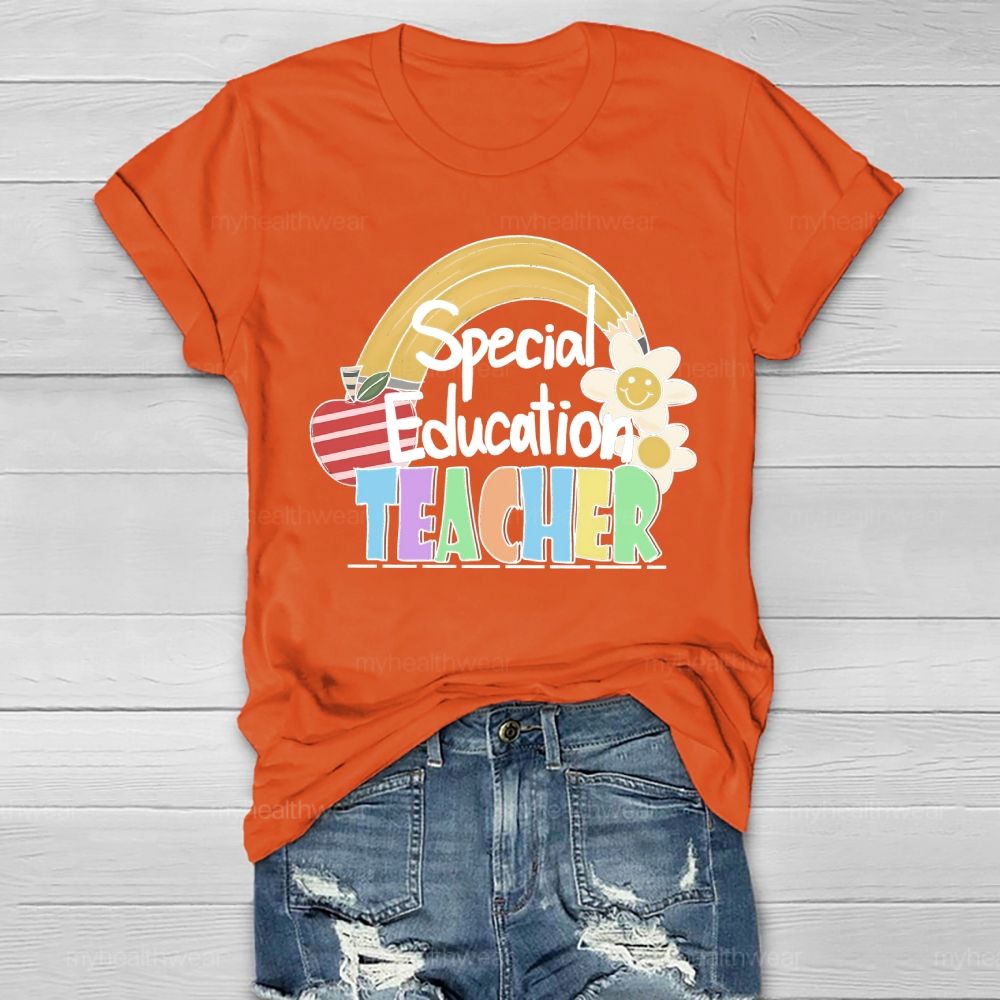 Special Education Teacher Rainbow Apple Healthwear T-shirt