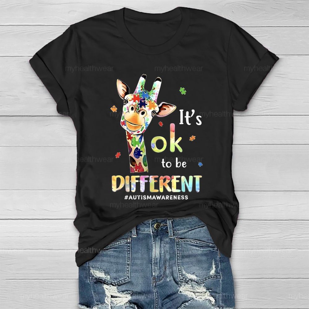 It's Ok To Be Different Autism Awareness Colorful Giraffe Healthwear T-shirt 2512002465