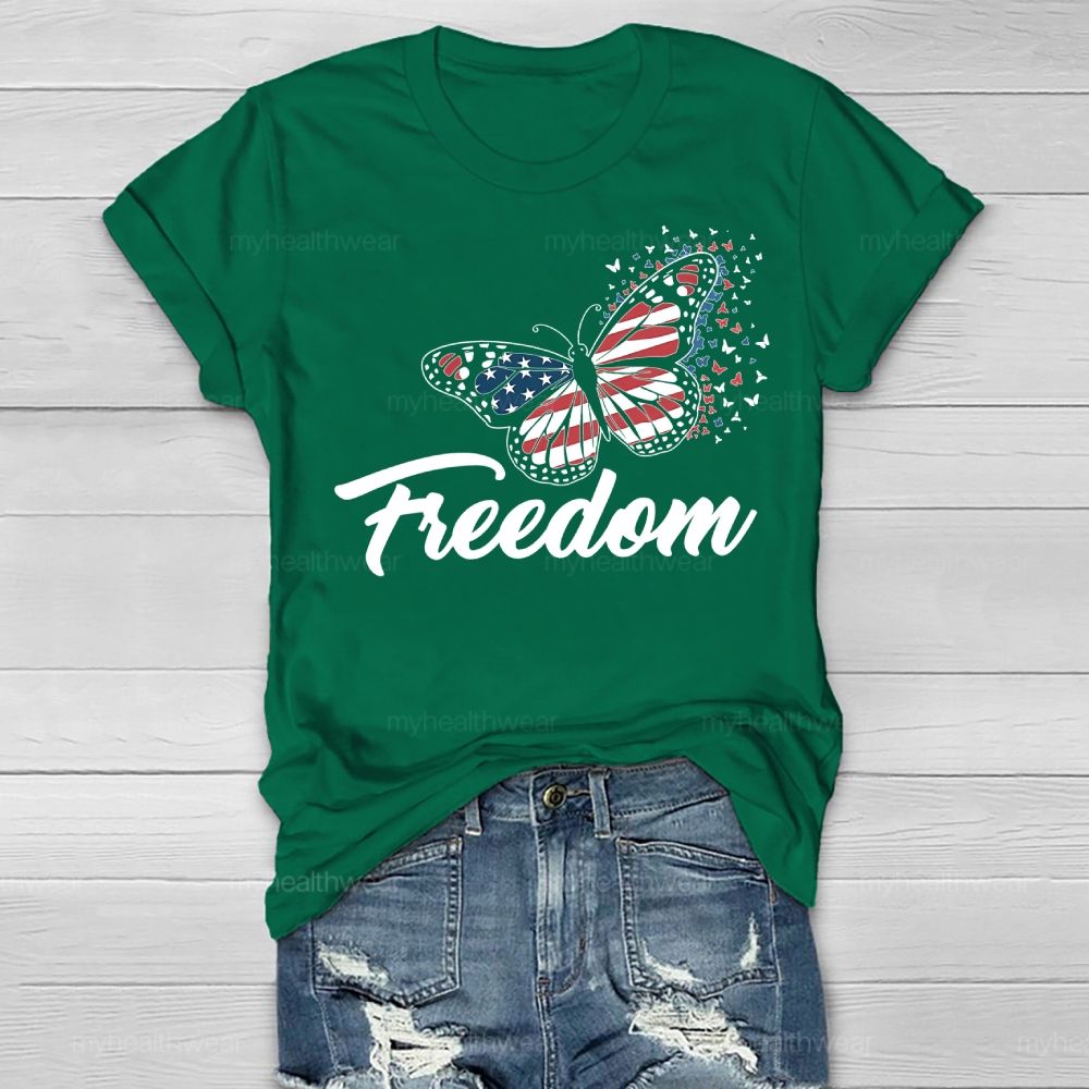 Freedom Butterfly Flag Healthwear T-shirt