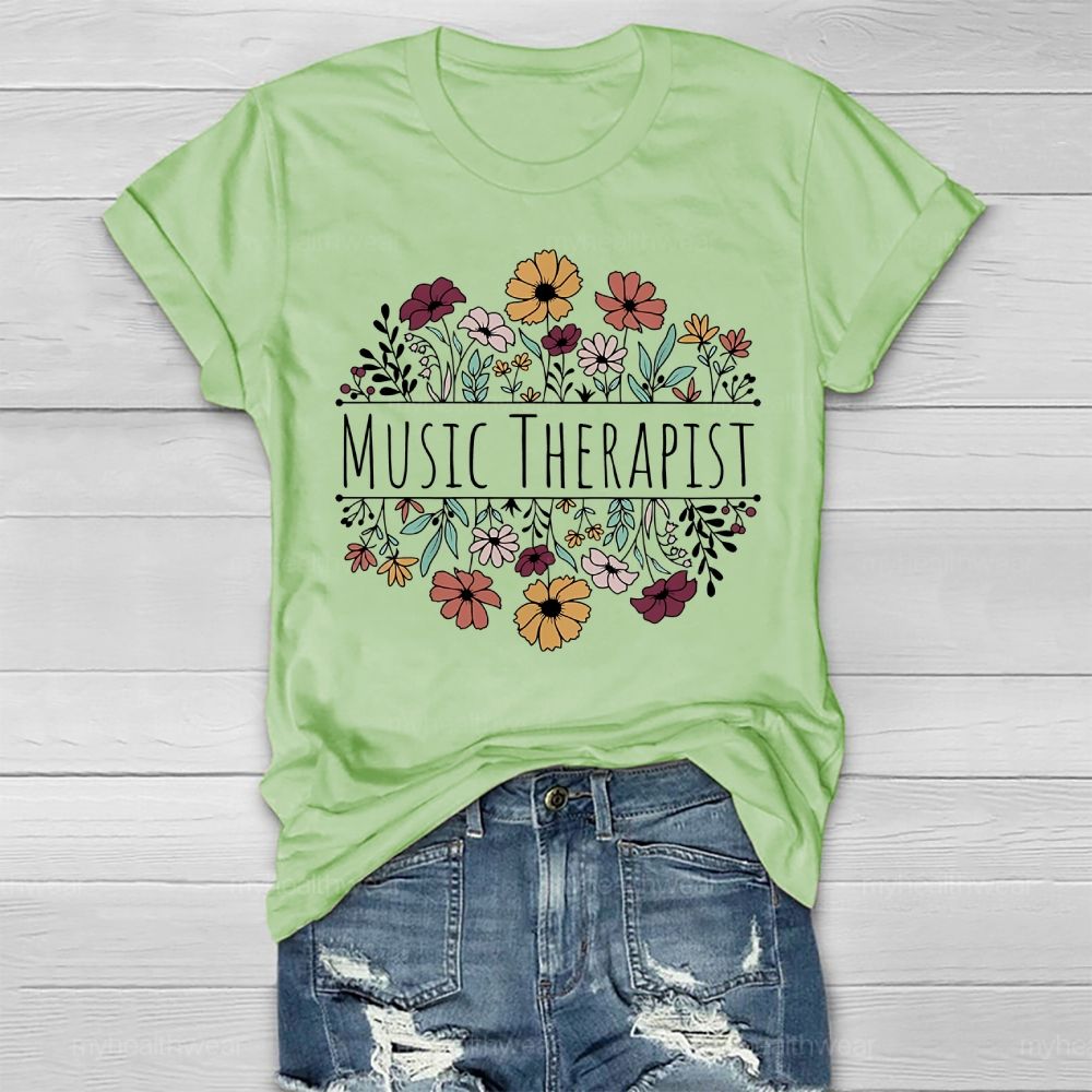 Music Therapist Flower Healthwear T-shirt