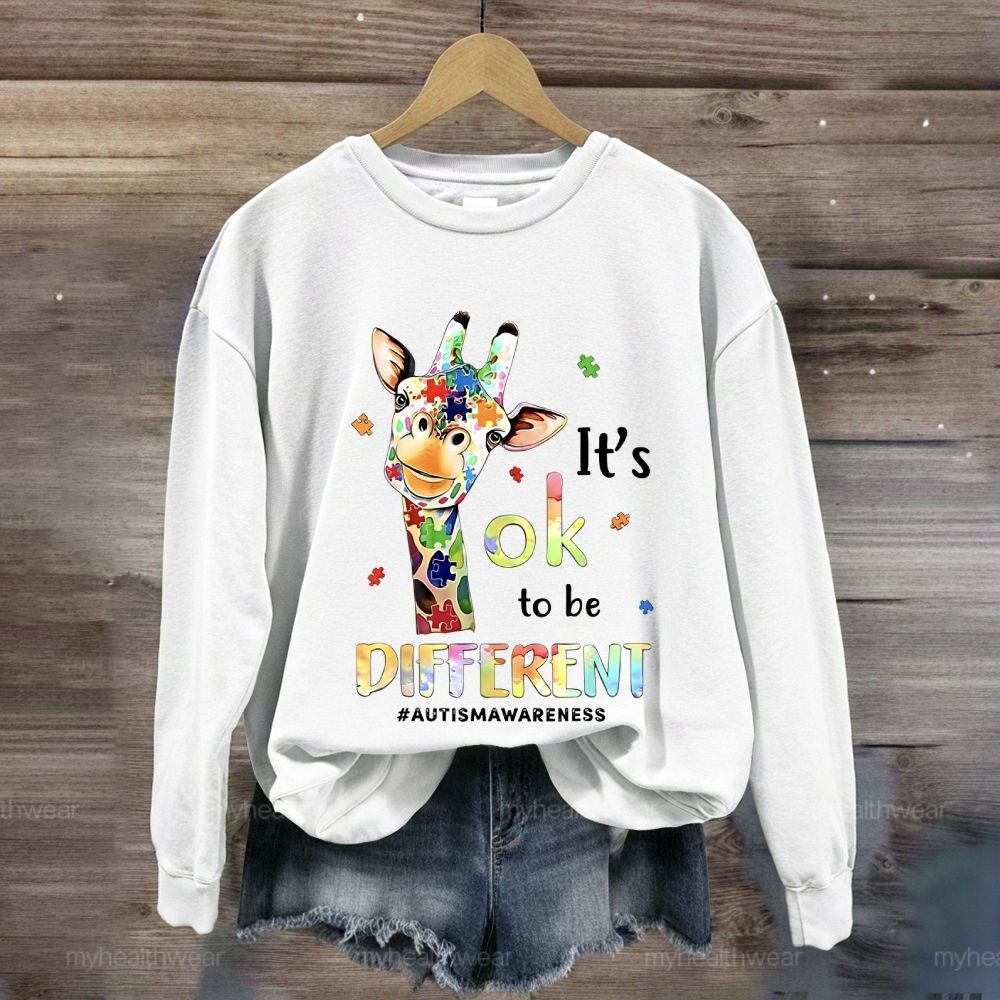 It's Ok To Be Different Autism Awareness Colorful Giraffe Sweatshirt