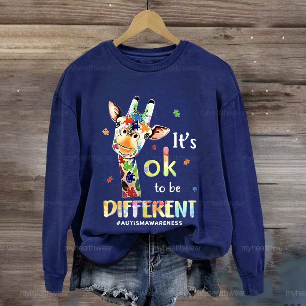 It's Ok To Be Different Autism Awareness Colorful Giraffe Sweatshirt