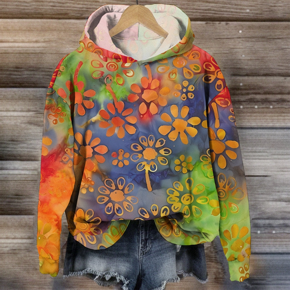 Retro Orange Floral Hoodie