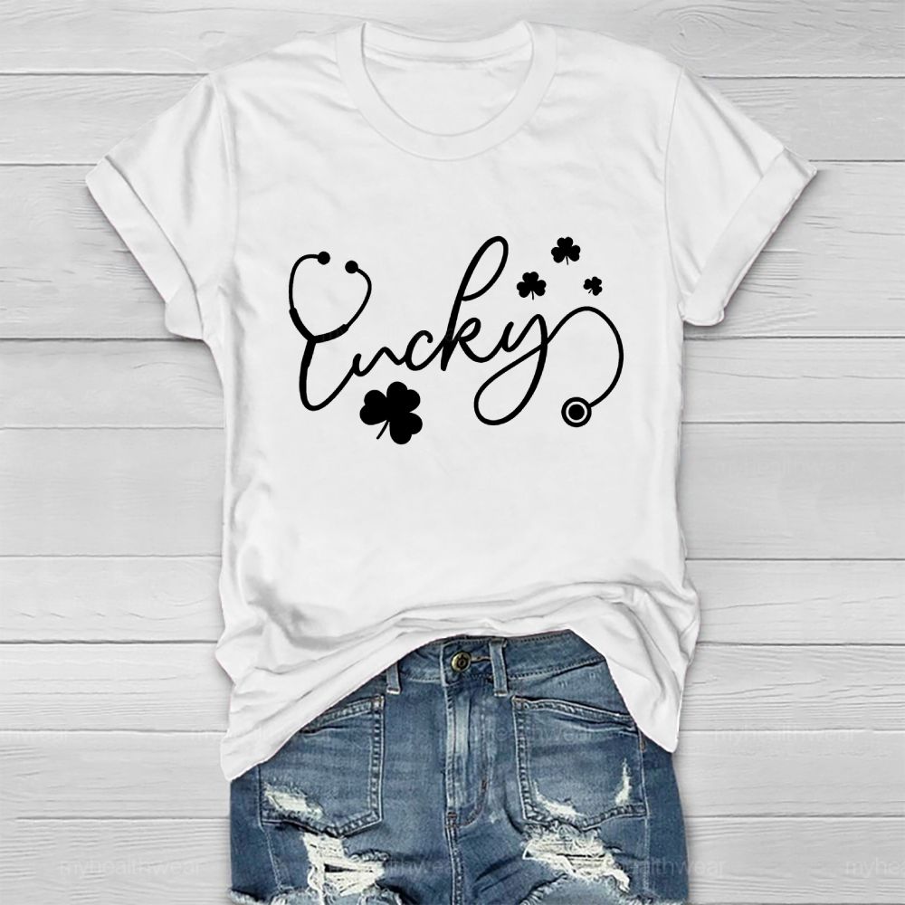 Lucky Stethoscope Clover Healthwear T-shirt