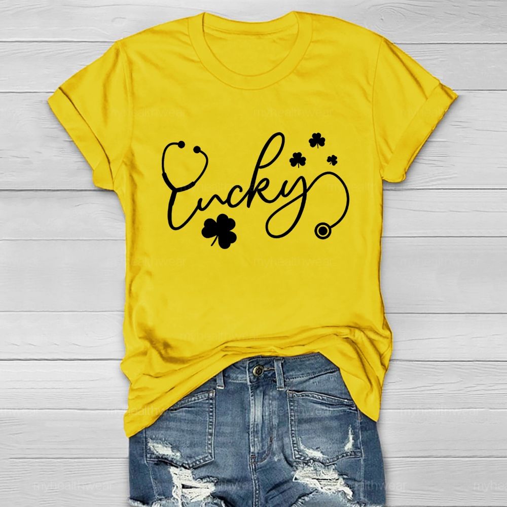 Lucky Stethoscope Clover Healthwear T-shirt