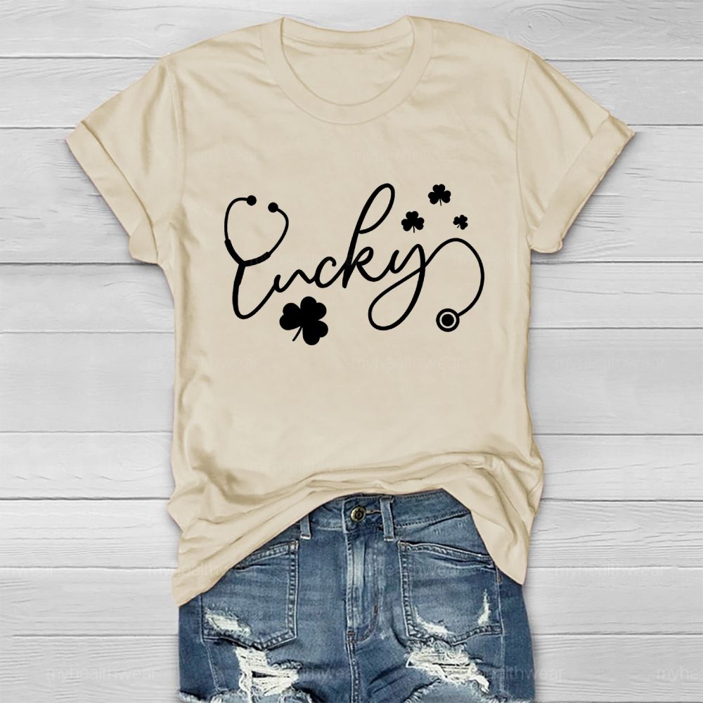 Lucky Stethoscope Clover Healthwear T-shirt