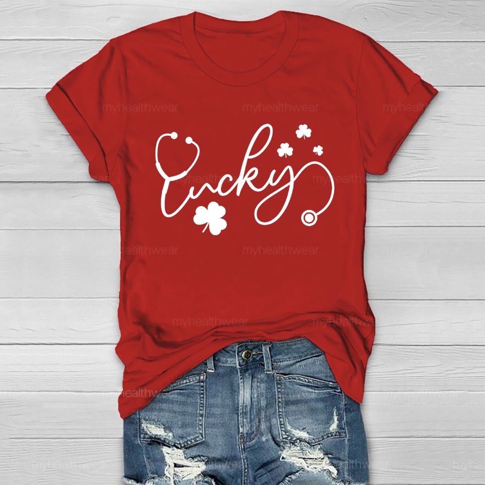 Lucky Stethoscope Clover Healthwear T-shirt