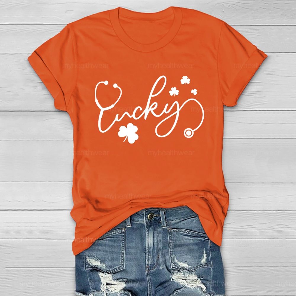 Lucky Stethoscope Clover Healthwear T-shirt